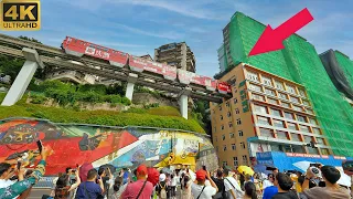 Amazing！Riding China's Terrifying Wall-Passing Monorail Train｜Chongqing Monorail Line 2