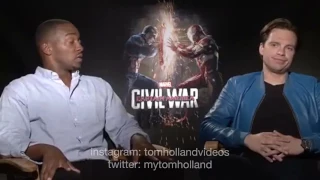 Anthony Mackie and Sebastian Stan roasting Tom Holland