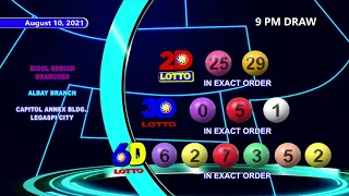[LIVE] PCSO 9:00 PM Lotto Draw - August 10,  2021