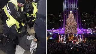 Protesters clash with police near the Rockefeller Center tree lighting