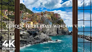 4K Coastal town Manarola, Cinque Terre in Italy window view - Relaxing, Calming, Ambience