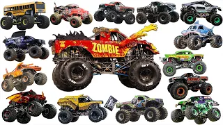 Monster Truck Collection Monster Vehicles Collection | Monster School Bus, Zombie, Megalodon,Avenger