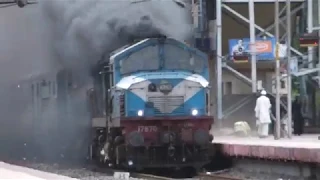 HARDCORE SMOKING JUMBO DIESEL LOCO !!Furious smoking by twin diesel loco at Burhanpur station