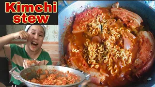 Kimchi stew with noodles and pork belly recipe