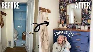 *REVEAL* tiny closet turns into a custom diy vanity space | DIY Danie