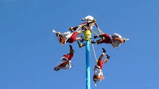 Traditional Mexican Pole Dancers or Danza de los Voladores, (dancer of the flyers).
