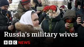 Russian women stage rare protest over husbands at war in Ukraine | BBC News