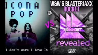 Icona pop vs W&W and Blasterjaxx - I don't care vs Rocket (ashpop remix)