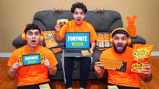 Last To Stop Playing Fortnite With ORANGE GAMING SETUP Wins V-Bucks!