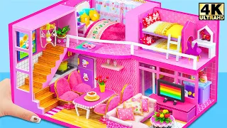 How To Make Design Beautiful Pink Castle with Three Bedroom from Cardboard ❤️ DIY Miniature House