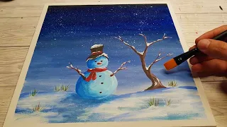 Easy SNOWMAN Acrylic Painting ⛄🎄 #shorts