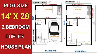 14 by 28 Feet घर का नक्शा | 2 Bedroom Duplex House Plan with Car Parking | Danzial Home Ideas