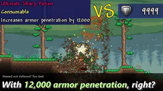 Killing Dungeon Guardian in Terraria with 12,000 Armor Penetration ─ to negate defenses, right?