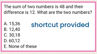 The SUM of two numbers is 48 and their difference is 12. What are the two numbers?