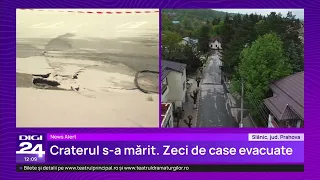 Alertă în Slănic Prahova din cauza străzii care s-a surpat. Craterul s-ar fi extins peste noapte