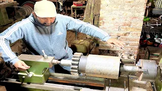 Wonderful Process of Restoration Sugarcane Roller and roller axle nut on Lathe machine in workshop .