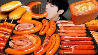 ASMR MUKBANG| Sausage party (Kielbasa, Whole Spam, Ham,Wurst, Frank) with Rice. Rolled eggs.