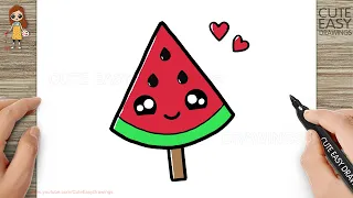 How to Draw a Cute Watermelon Ice Cream Easy for Kids and Toddlers