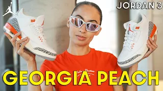 A perfect summer sneaker!  Air Jordan 3 Georgia Peach On Foot Review, Sizing and How to Style