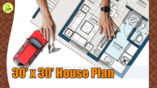 30x30 House Plan, 2 BHK with Car Parking, 30 by 30 Home Plan, 30*30 House Design , #indianstyle