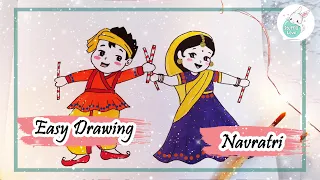 How to draw Easy NAVRATRI Special Dandiya dance human figures drawing for beginners
