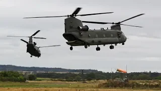 RAF Boeing Chinooks on Exercise at Eshott Airfield