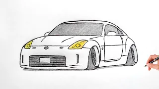 How to draw a NISSAN 350Z 2002 / drawing a 3d car / coloring nissan 350 fairlady z nismo 2005 stance