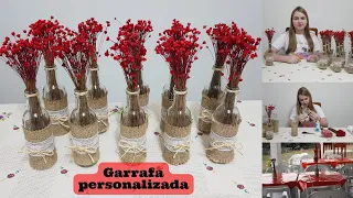 GARRAFA DE VIDRO DECORADA PARA NOIVADO