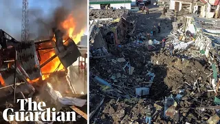 Footage shows aftermath of Russian strike on Ukrainian village market