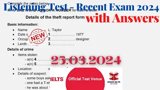 IELTS Listening Actual Test 2024 with Answers | 25.03.2024