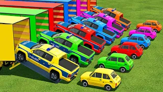 TRANSPORTING VOLKSWAGEN POLICE & FIAT MINI CARS WITH LIZARD TRUCKS - Farming Simulator 22