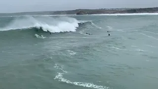 Big swell surfing Newquay Habour cellars Tolcarne Greatwestern October 2020