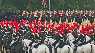 Royal Spectacle: Kings Guard & Troops Arrive on Horseback for Epic General Review!