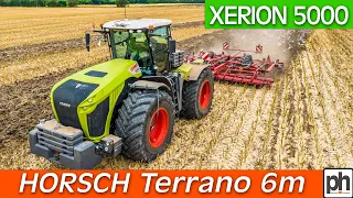 Big CLAAS Xerion 5000 Tractor Working Land with a HORSCH Terrano 6m #farming2022