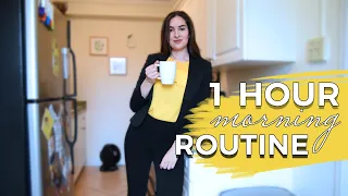 1 Hour Morning Routine for Work | How I get ready for work (feat. my cat)