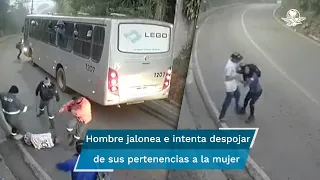 Pasajeros de autobús defienden y dan golpiza a hombre que arremetía a mujer en autopista