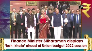 Finance Minister Sitharaman displays ‘bahi khata’ ahead of Union Budget 2022 Session