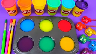 Satisfying Video l Playdoh Rainbow Fish Lollipop Candy With Color Tray Circle ASMR #5 Rainbow BonBon