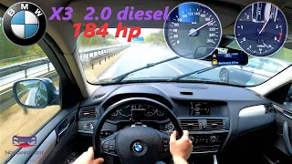 BMW X3 F25 I 2.0d 184hp Top speed and Acceleration on Autobahn