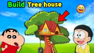 Shinchan And Nobita Building Tree House 😂 || 😱 Funny Game Roblox