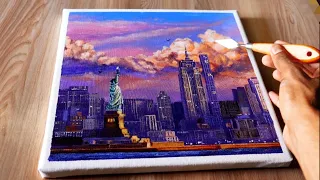 Day:136/Easy Acrylic Painting tutorial Cityscape/Stachu of Liberty painting Step by step