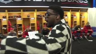 P.K. Subban reads the Devils lineup prior to Stadium Series