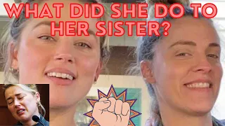Amber Heard talking about beating up her sister, her scarves are on her face, body and back