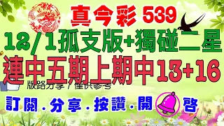 12/1今彩-孤支版+獨碰二星，連中五期上期中13+16