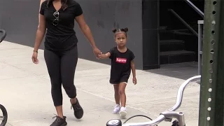 Cute North West leaving her apartment by walk in New York