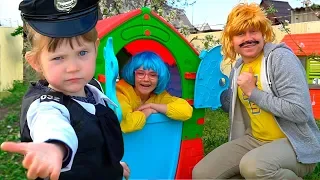 Nastya Cop plays the Police with her mom dad and toys.