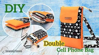 DIY Double Cell Phone Bag | 5 Pockets Crossbody Bag Sewing Tutorial [sewingtimes]