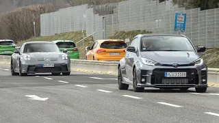 Cars Leaving Nurburgring Tankstelle - BMW M, GT3 Touring, AMG GT BS, WRX STI, R32, Supra GR, Skyline