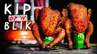 KIP op een bier BLIK BBQ Beer Can Chicken | Hele kip op Kamado recept