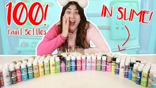 100 DIFFERENT PAINTS IN SLIME ~ What color will it turn into? Slimeatory #388